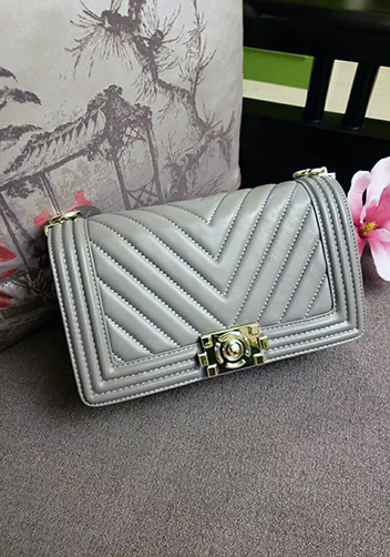 Ingrid V Shape Lamb Leather Flap Grey