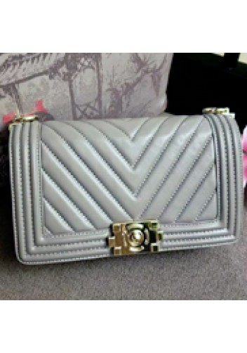 Ingrid V Shape Lamb Leather Flap Grey