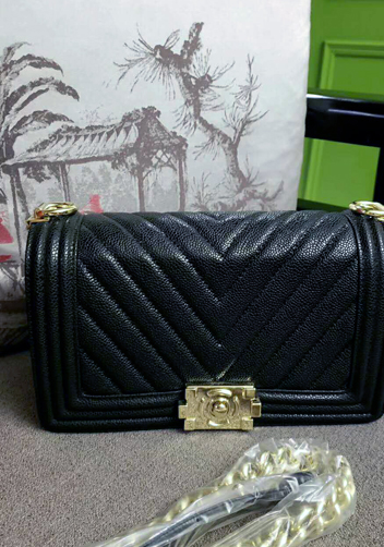 Ingrid V Shape Caviar Leather Flap Black