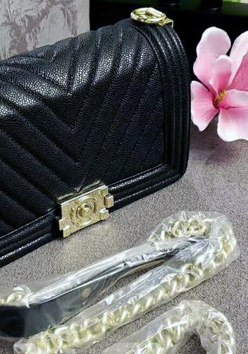 Ingrid V Shape Caviar Leather Flap Black