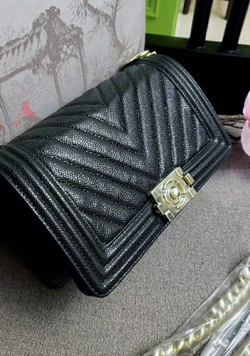 Ingrid V Shape Caviar Leather Flap Black