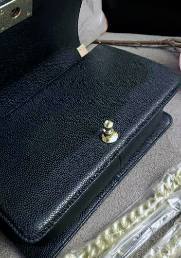 Ingrid V Shape Caviar Leather Flap Black