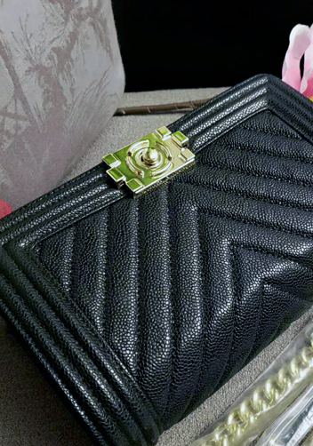 Ingrid V Shape Caviar Leather Flap Black