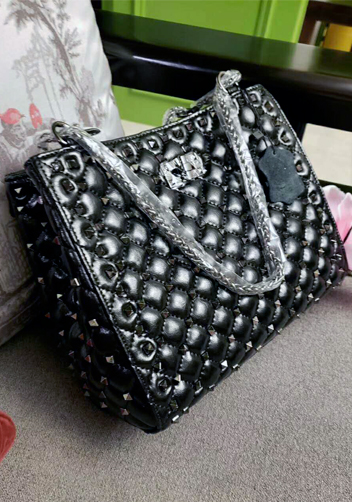 Beanie Studded Leather Shoulder Bag Black