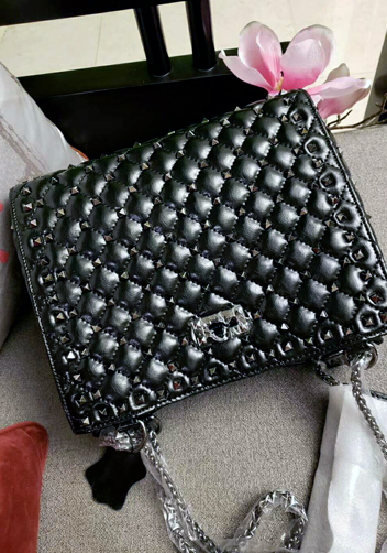 Beanie Studded Leather Shoulder Bag Black