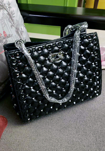 Beanie Studded Leather Shoulder Bag Black