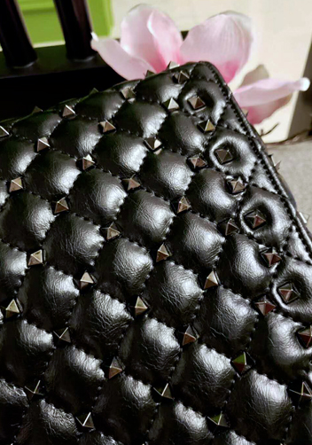 Beanie Studded Leather Shoulder Bag Black