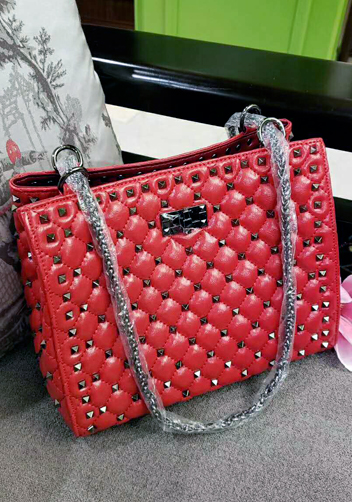 Beanie Studded Leather Shoulder Bag Red