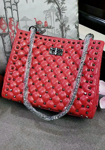 Beanie Studded Leather Shoulder Bag Red