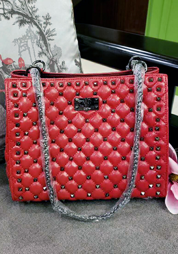 Beanie Studded Leather Shoulder Bag Red