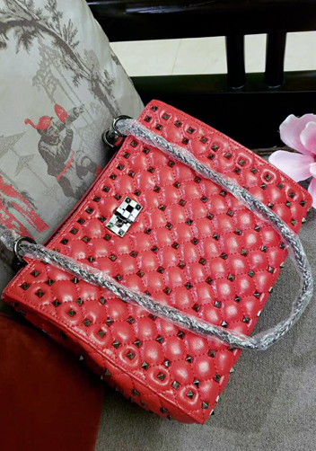 Beanie Studded Leather Shoulder Bag Red