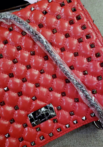 Beanie Studded Leather Shoulder Bag Red