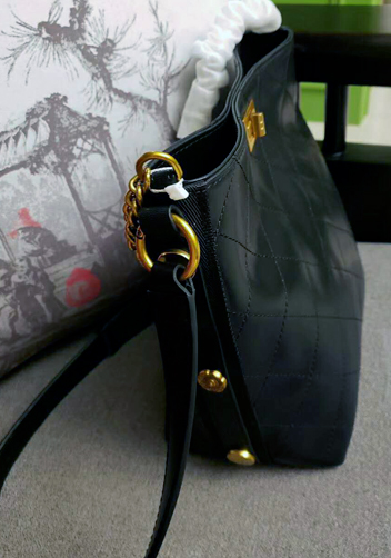 Megan Lamb Leather Shoulder Bag Black