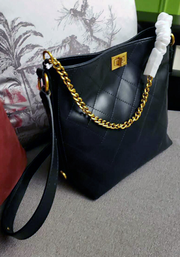 Megan Lamb Leather Shoulder Bag Black