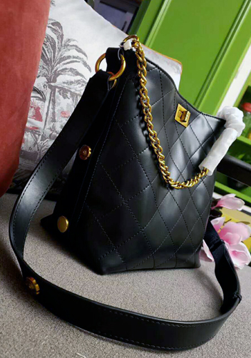 Megan Lamb Leather Shoulder Bag Black