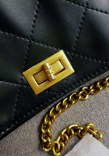Megan Lamb Leather Shoulder Bag Black