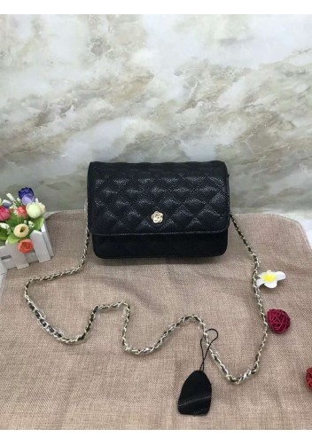 Adeline Grain Leather Diamond shape Shoulder Bag Black