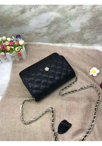 Adeline Grain Leather Diamond shape Shoulder Bag Black