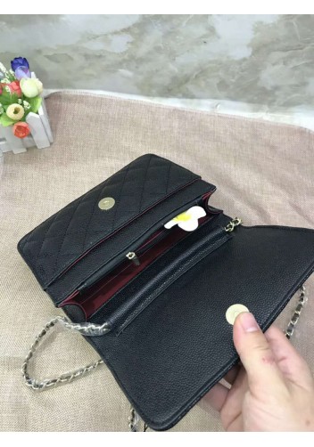 Adeline Grain Leather Diamond shape Shoulder Bag Black