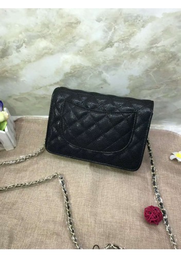 Adeline Grain Leather Diamond shape Shoulder Bag Black