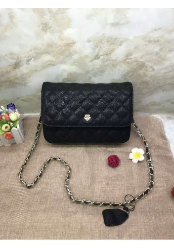 Adeline Grain Leather Diamond shape Shoulder Bag Black