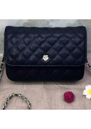 Adeline Grain Leather Diamond shape Shoulder Bag Black