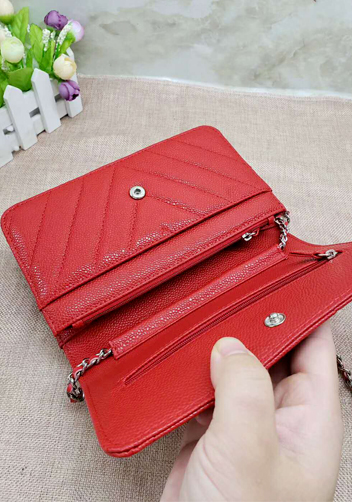 Adeline Grain Leather Grand V shape Shoulder Bag Red