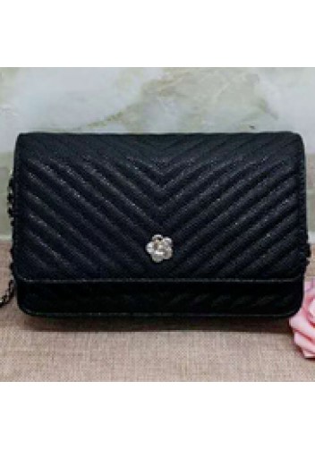 Adeline Grain Leather Mini V shape Shoulder Bag Black