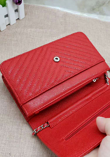 Adeline Grain Leather Mini V shape Shoulder Bag Red