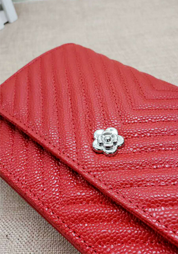 Adeline Grain Leather Mini V shape Shoulder Bag Red