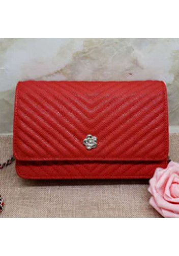 Adeline Grain Leather Mini V shape Shoulder Bag Red