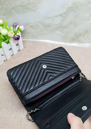 Adeline Lambskin Leather Mini V shape Shoulder Bag Black