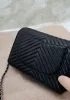 Adeline Lambskin Leather Mini V shape Shoulder Bag Black