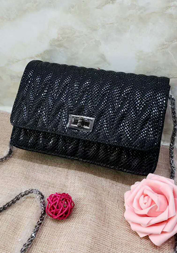 Adeline Matelasse Leather Shoulder Bag Black