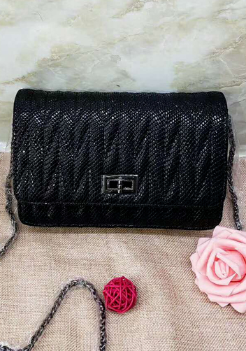 Adeline Matelasse Leather Shoulder Bag Black