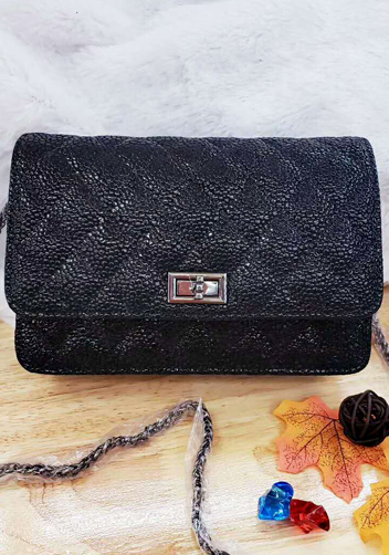 Adeline Pearl fish Leather Diamond shape Shoulder Bag Black