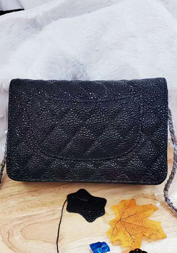 Adeline Pearl fish Leather Diamond shape Shoulder Bag Black