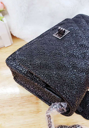 Adeline Pearl fish Leather Diamond shape Shoulder Bag Black