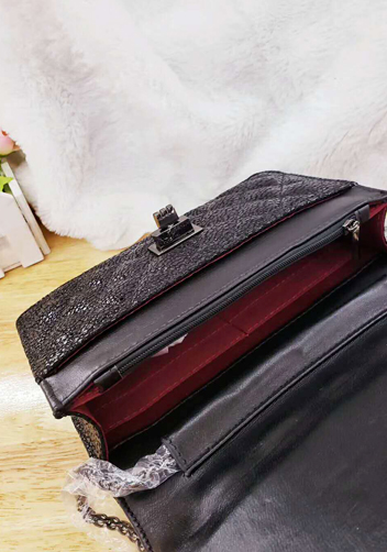 Adeline Pearl fish Leather Diamond shape Shoulder Bag Black