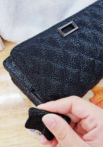 Adeline Pearl fish Leather Diamond shape Shoulder Bag Black