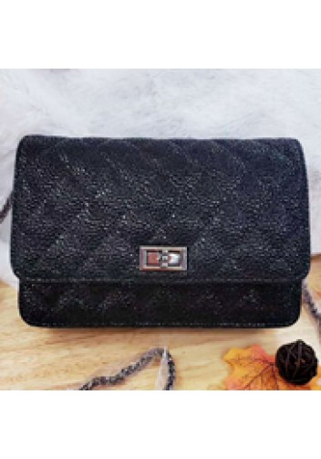 Adeline Pearl fish Leather Diamond shape Shoulder Bag Black
