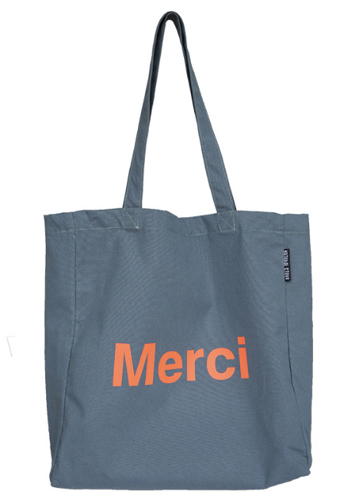 Merci Canvas Tote Shopping Bag Blue
