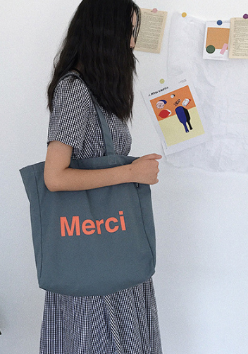 Merci Canvas Tote Shopping Bag Blue