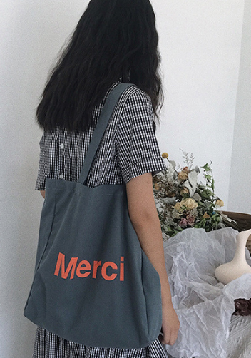Merci Canvas Tote Shopping Bag Blue