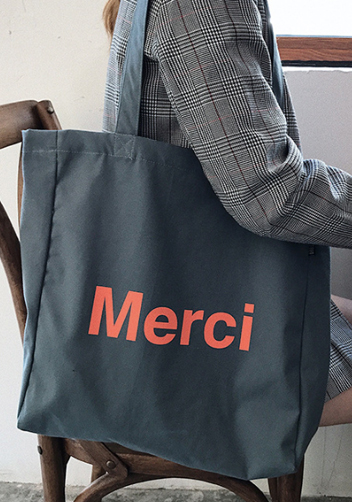Merci Canvas Tote Shopping Bag Blue