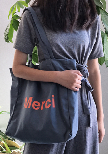 Merci Canvas Tote Shopping Bag Blue