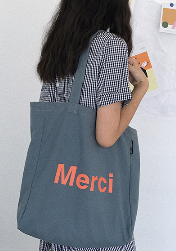 Merci Canvas Tote Shopping Bag Blue