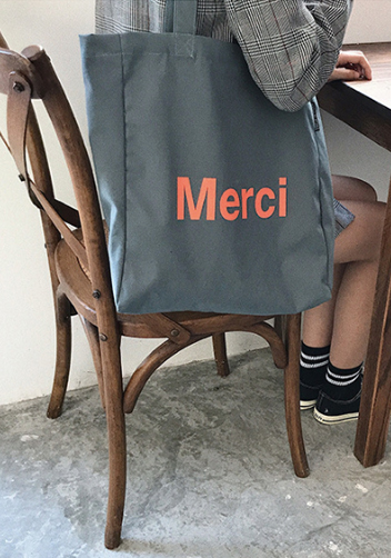 Merci Canvas Tote Shopping Bag Blue
