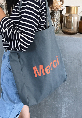 Merci Canvas Tote Shopping Bag Blue