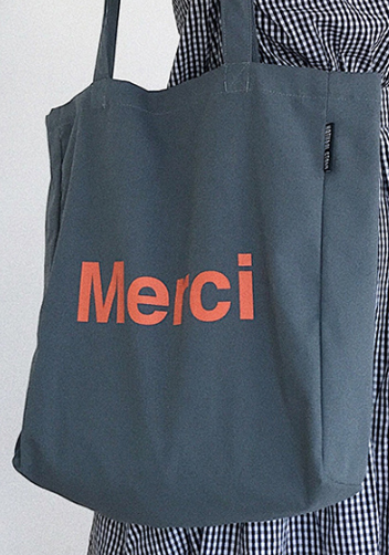 Merci Canvas Tote Shopping Bag Blue